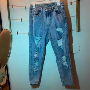 Distressed Light Wash Mom Jeans